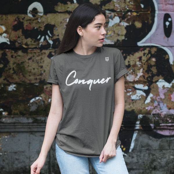 Conquer Script Tee - Slate